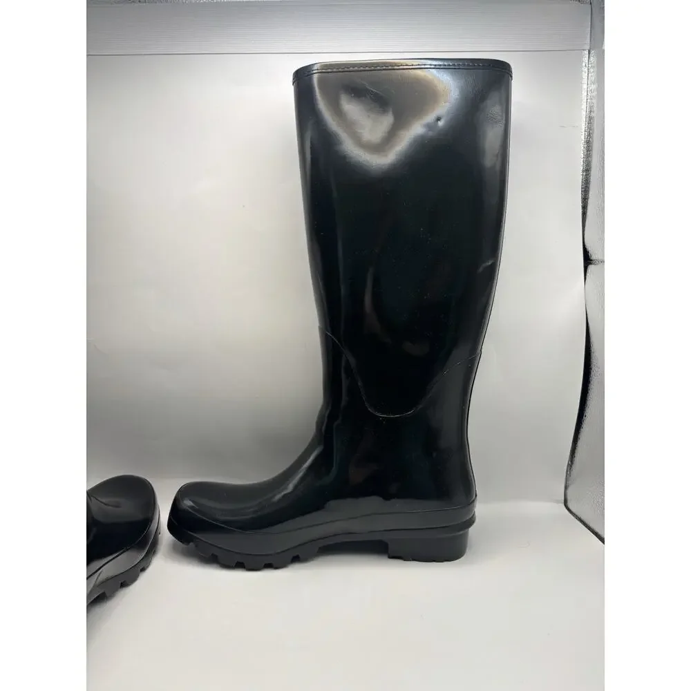 Gianni Bini High Black Rubber Rain Boots Women Size 8